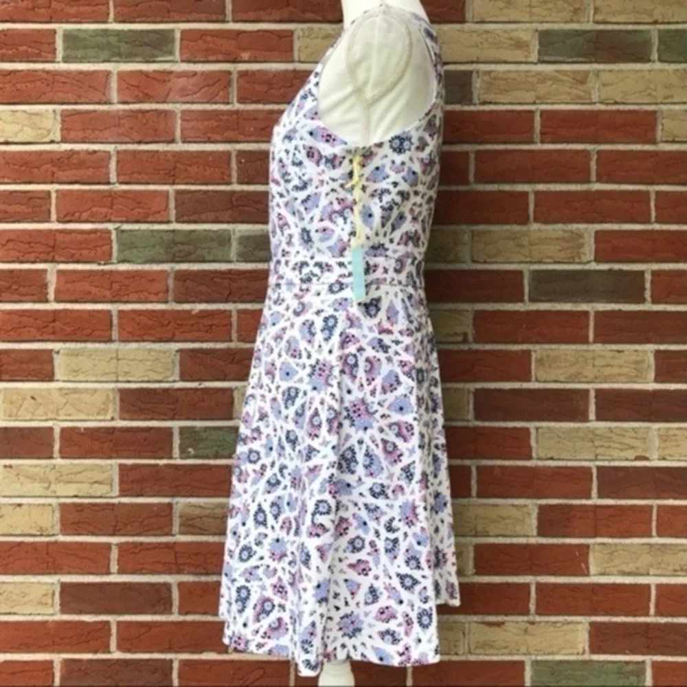 CeCe Mosaic NWT Cutout White Blue Fit & Flare Dress 👗